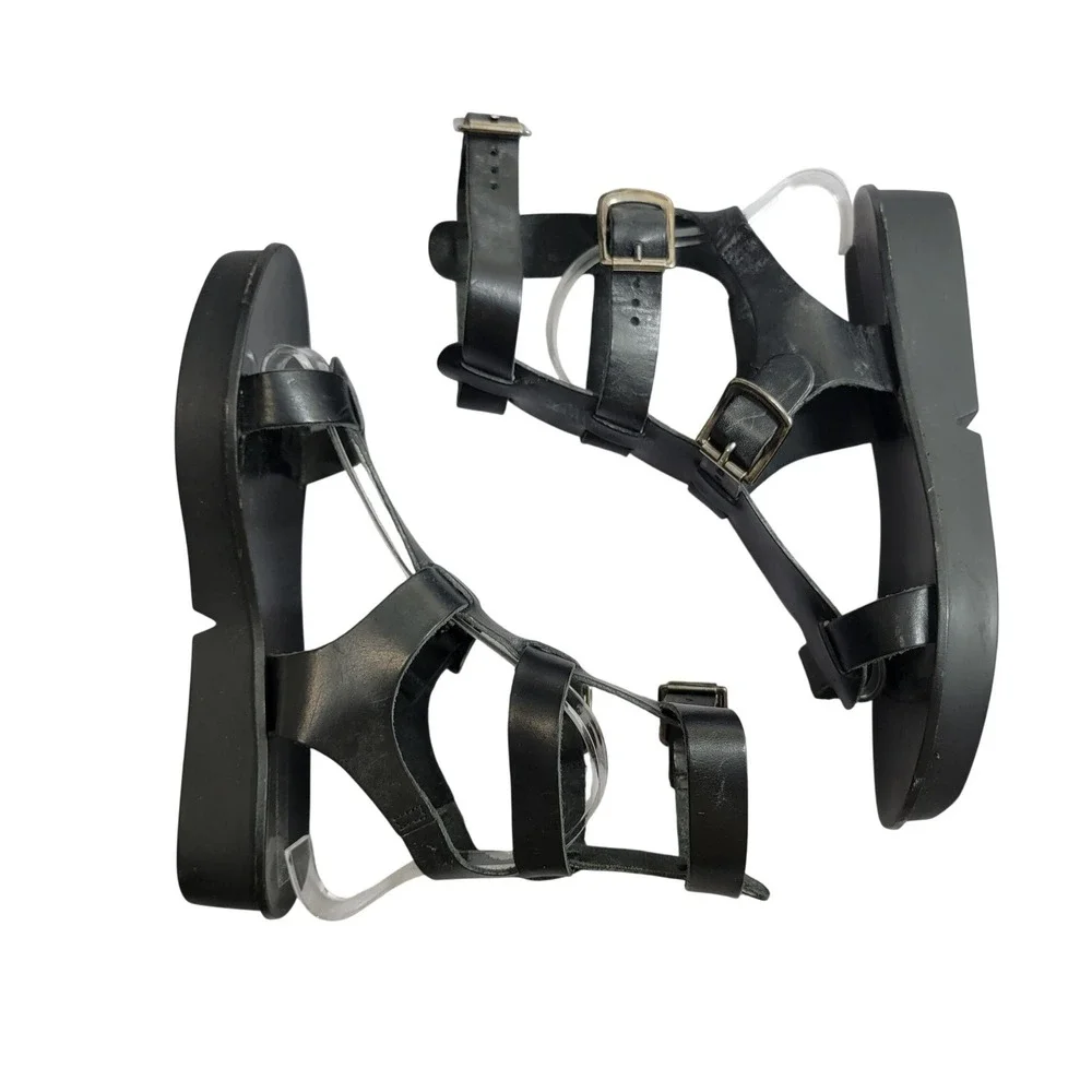 VTG 90s‎ Steve Madden Magnus Black Leather Gladiator Sandals Made in Italy sz 8